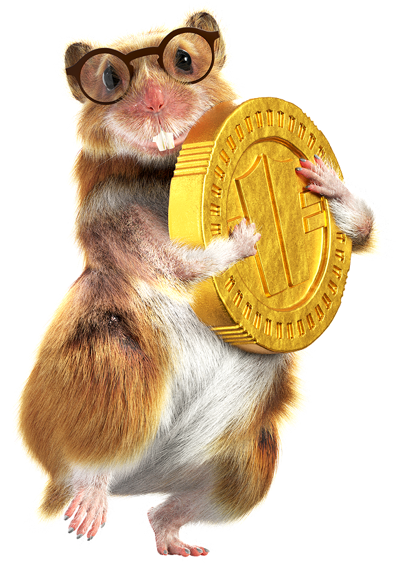 Hamster-Maskottchen mit Cashback-Münze